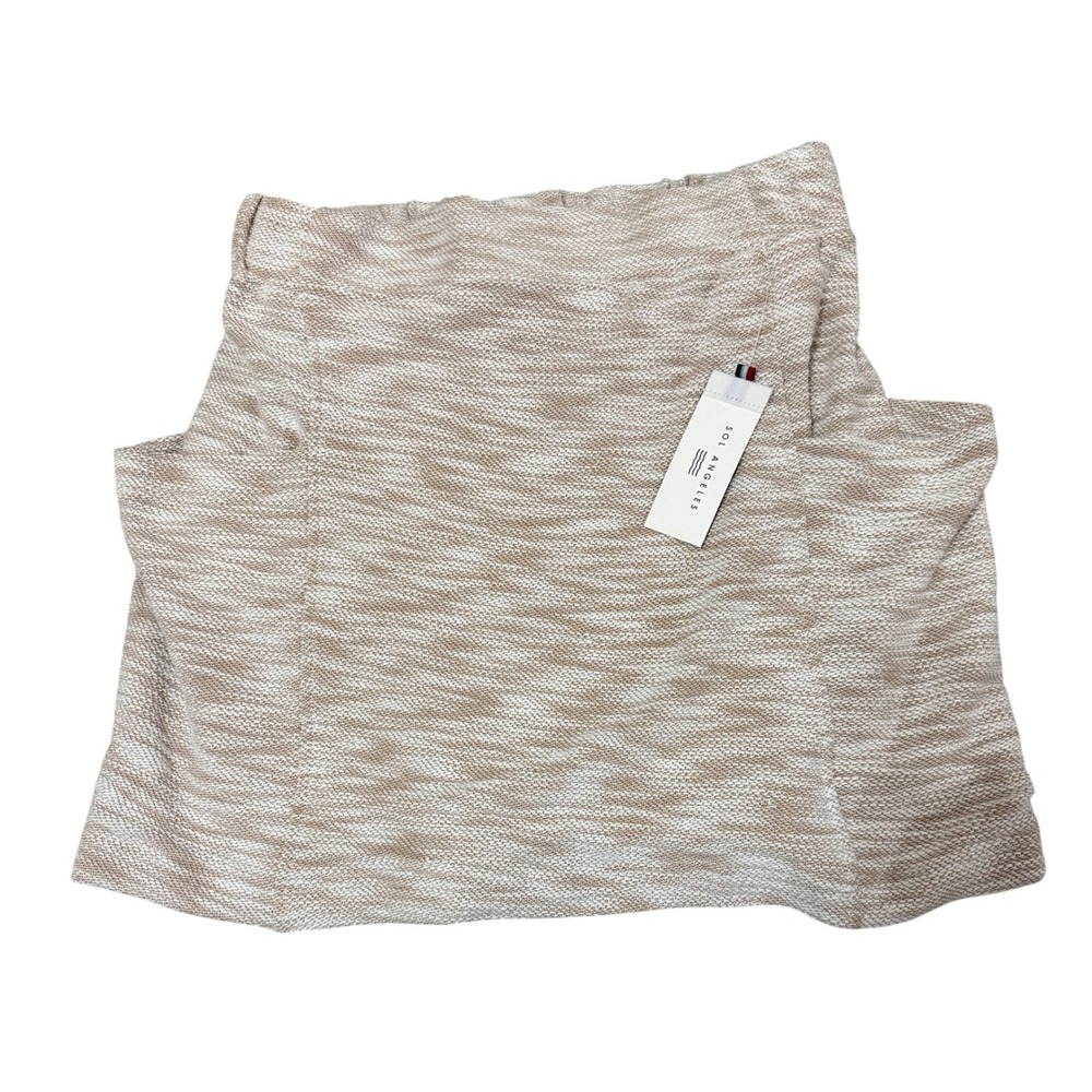 Sol Angeles Womens Space Dye Knit Mini Skirt Oatmeal White Elastic Waist Large